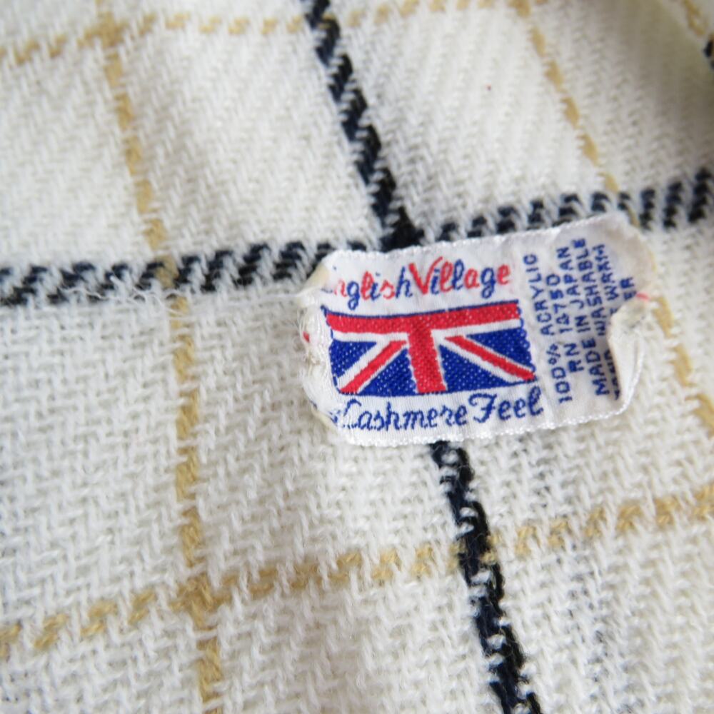 90s Vintage English Village White Plaid Scarf Preppy Retro Cozycore - Picture 3 of 4
